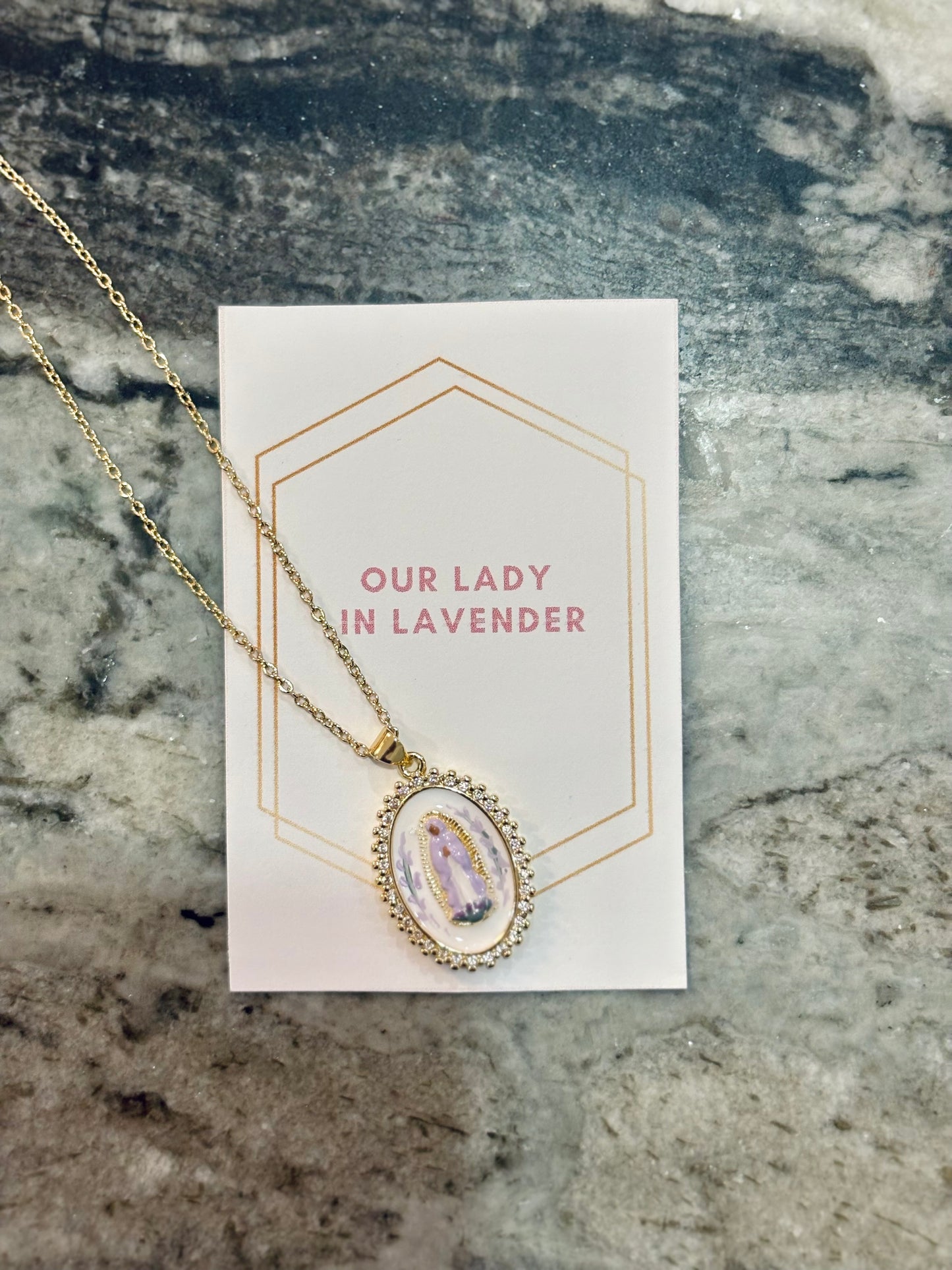 Our Lady in Lavendar Necklace