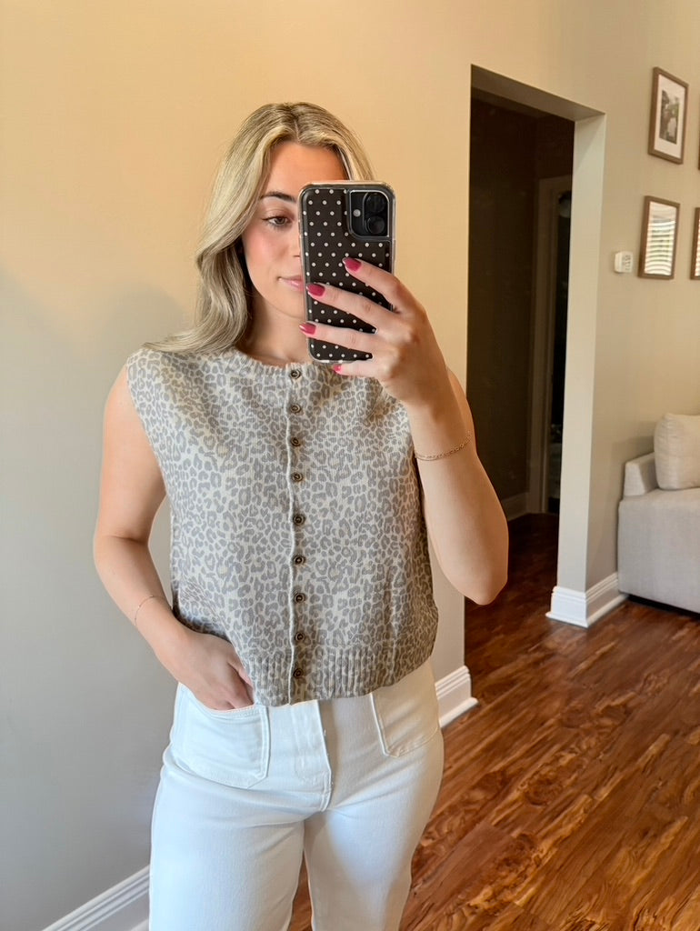 Leopard Print Button Vest