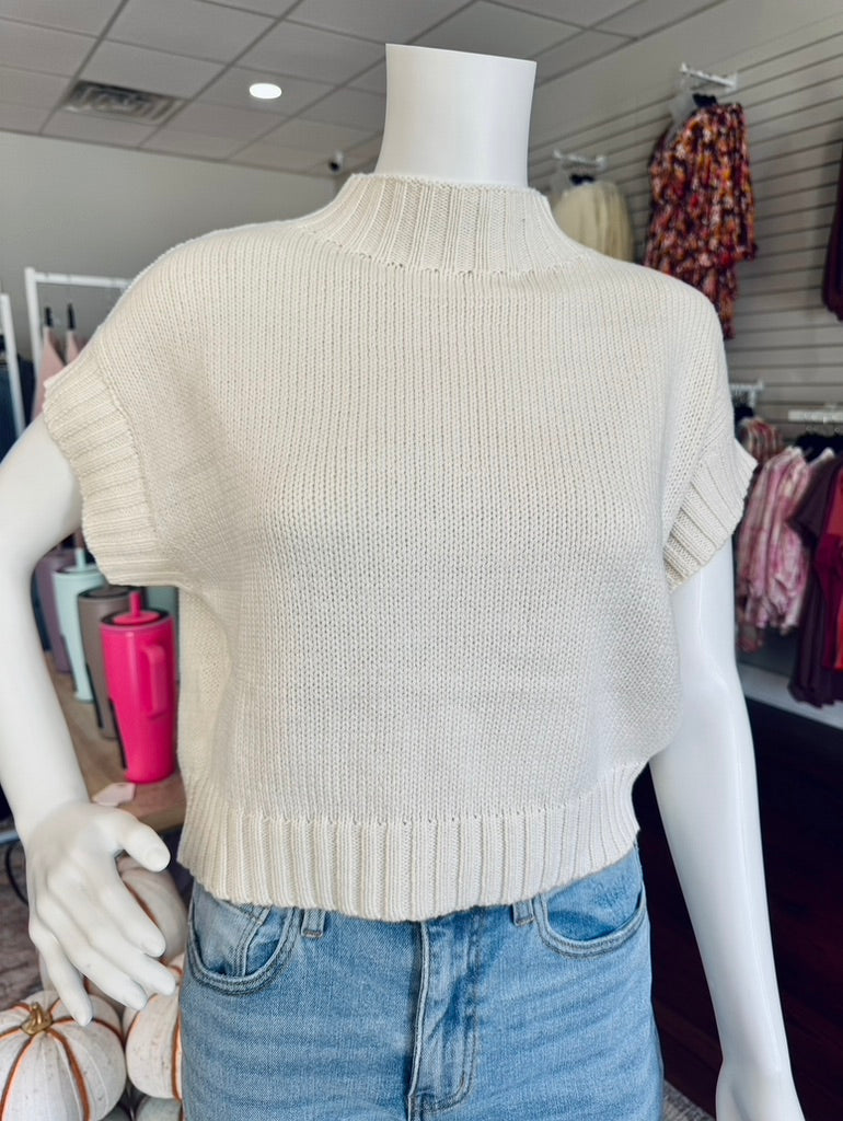Ivory Cropped Short Sleeve Sweater