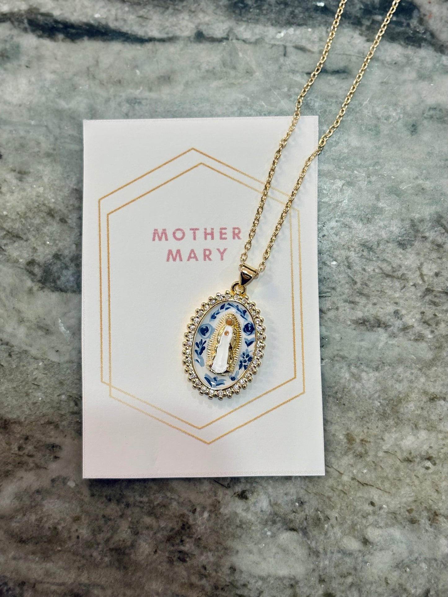 Mary in Blue Necklace