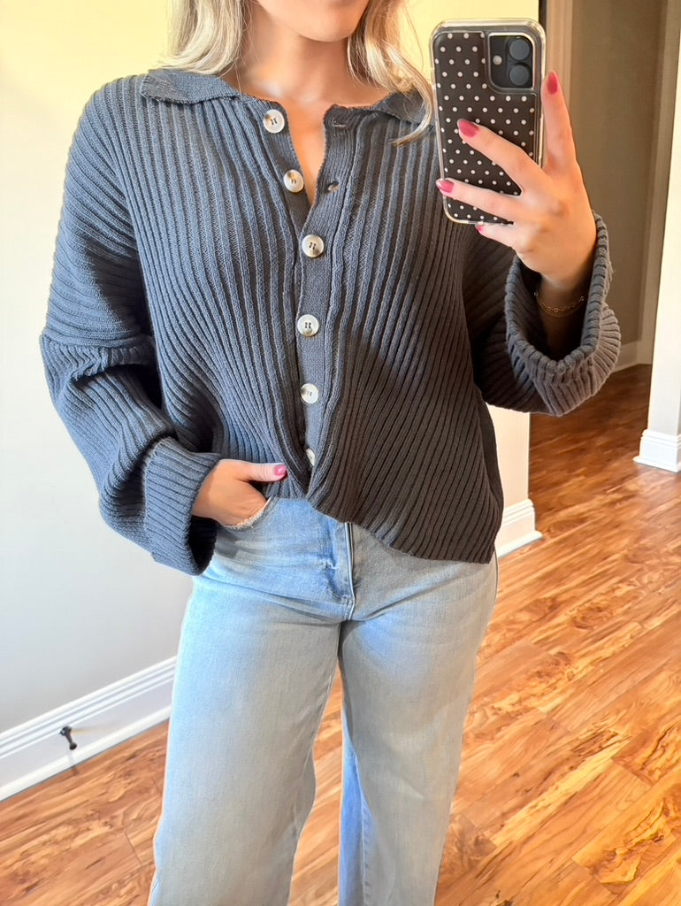 Navy Collar Cardigan