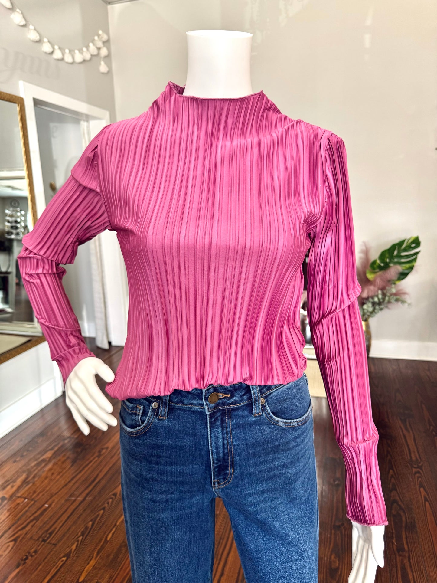 Pleated Long Sleeve Blouse