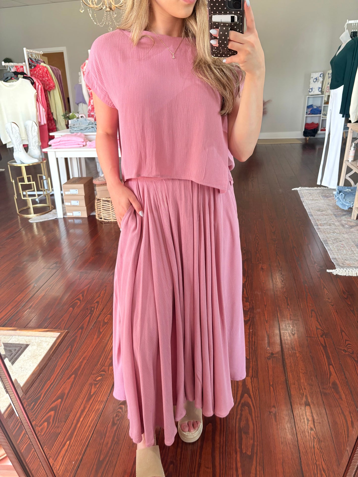 Woven Crinkle Skirt Set