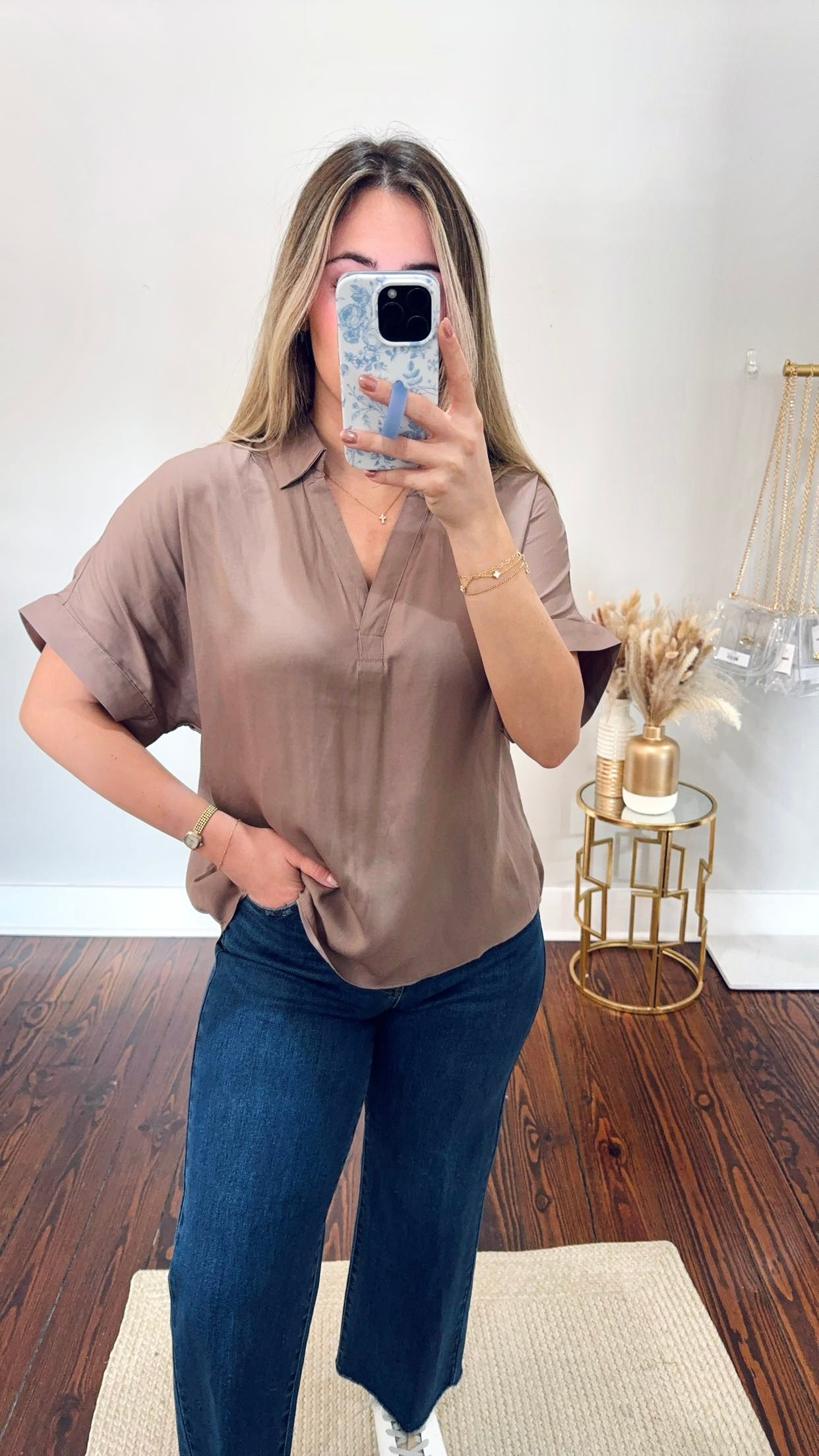 Collared V-Neck Blouse