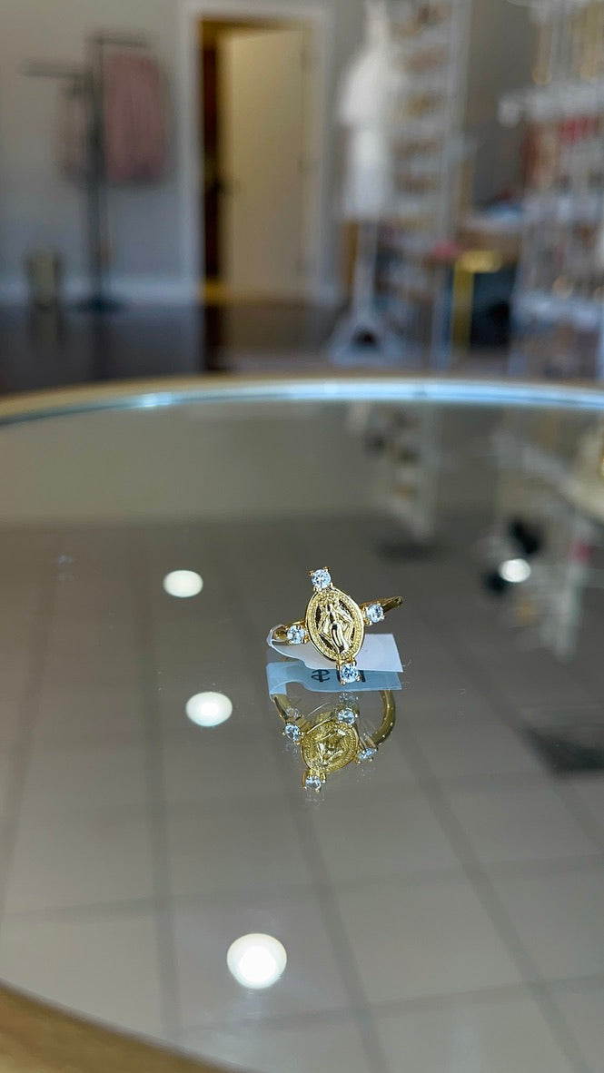 Oval Crystal Virgin Mary Ring