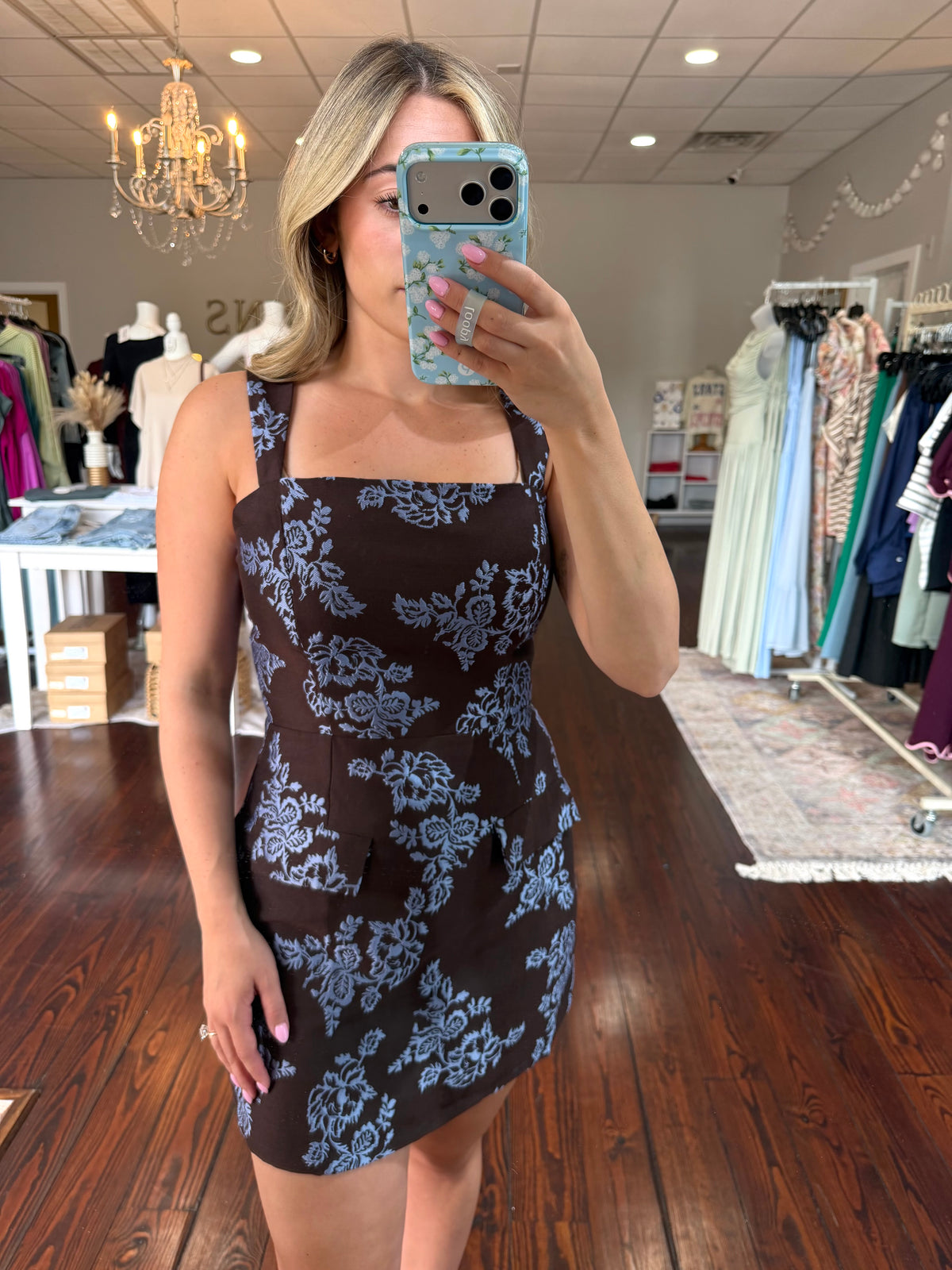 Blue & Brown Jacquard Dress