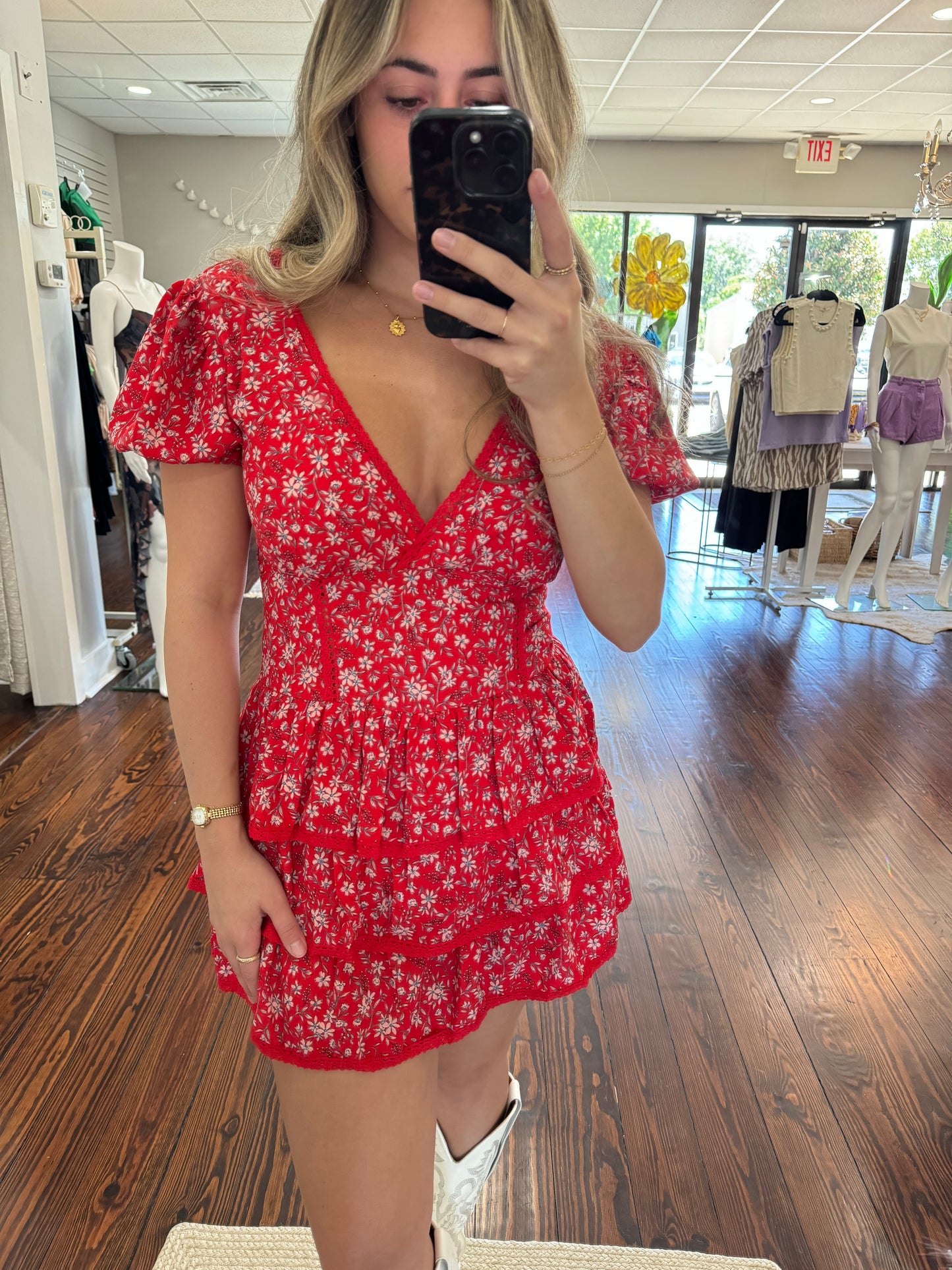 Red Floral Romper Dress