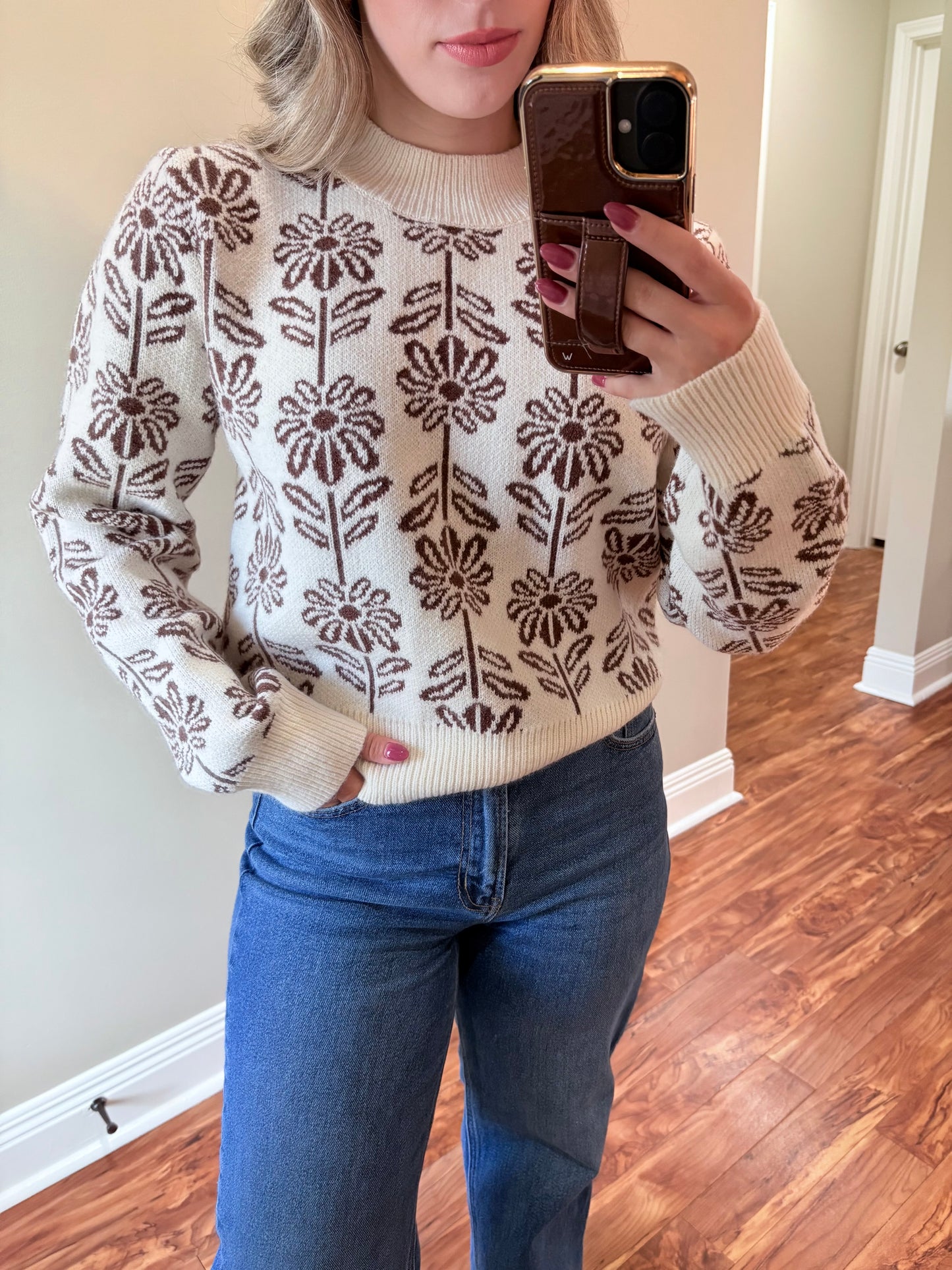 Brown Floral Sweater