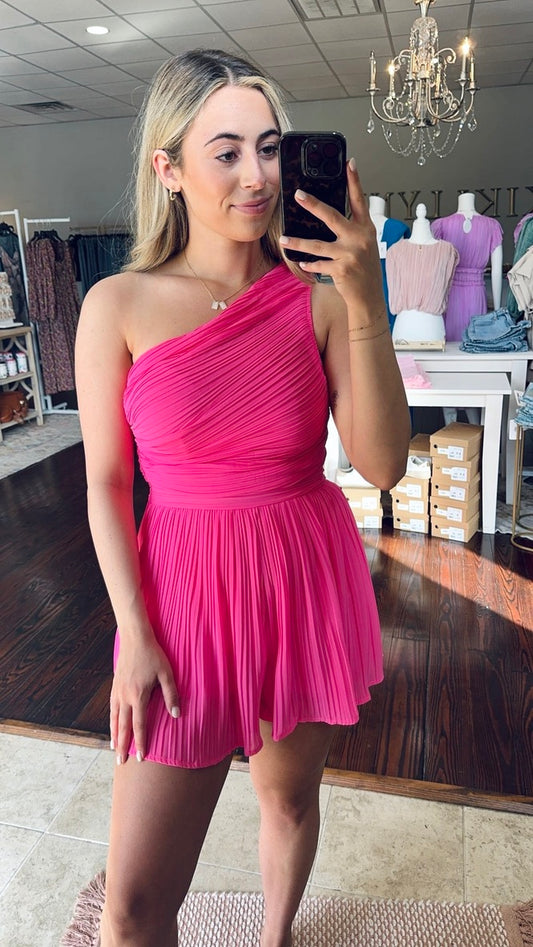 Pink One Shoulder Romper