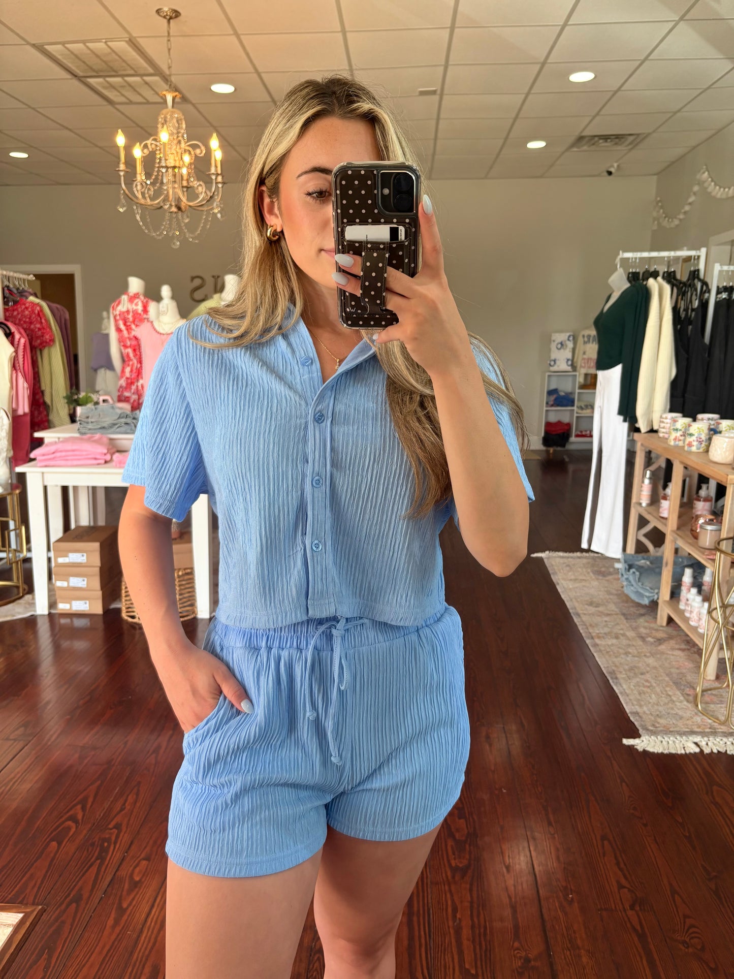 Crinkle Blue Short Set