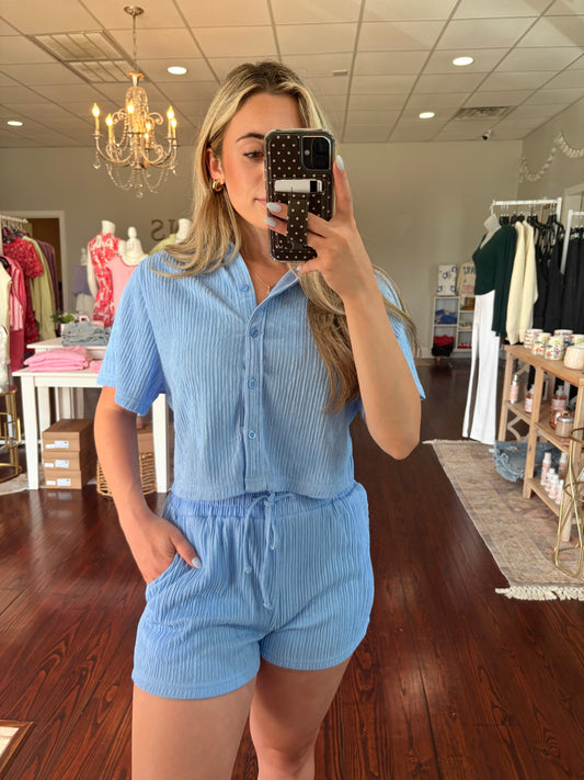 Crinkle Blue Short Set