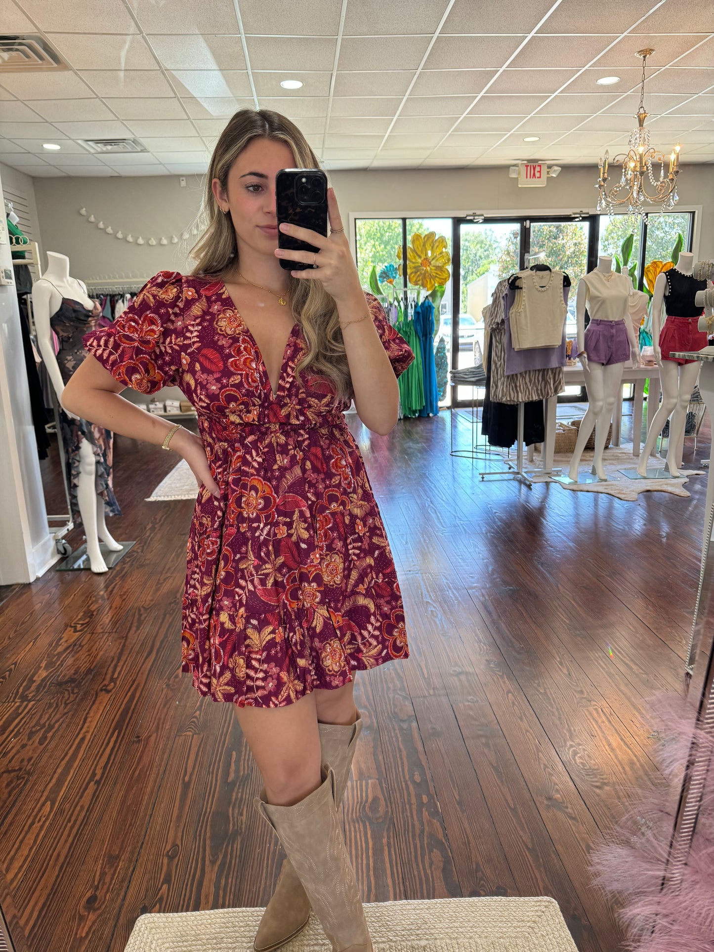 Berry Floral Mini Dress