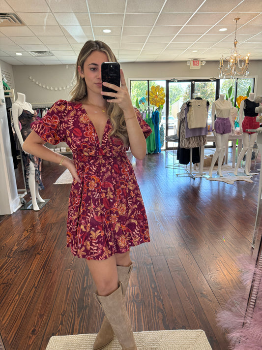 Berry Floral Mini Dress