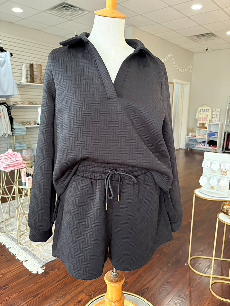 Black Textured Mary Square Top