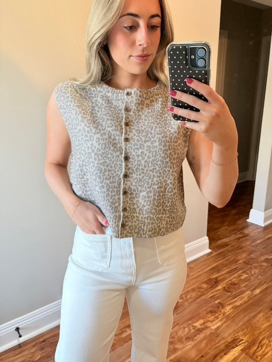 Leopard Print Button Vest