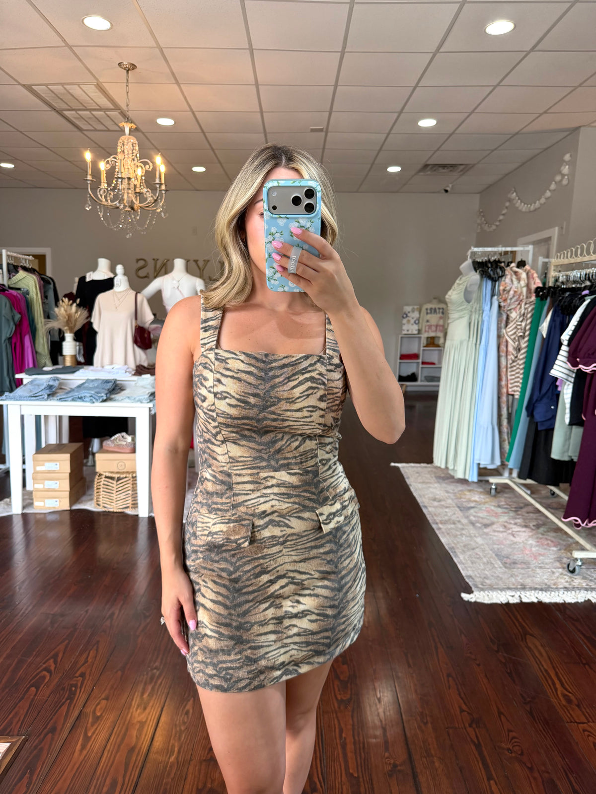 Tiger Print Denim Dress