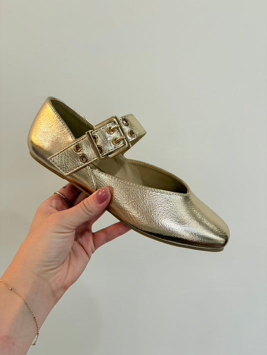Gold Buckle Flats