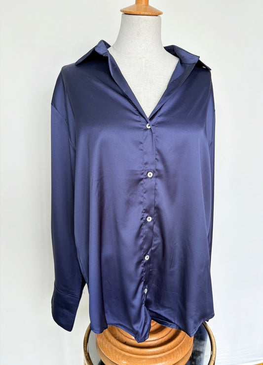 Navy Button Down Blouse