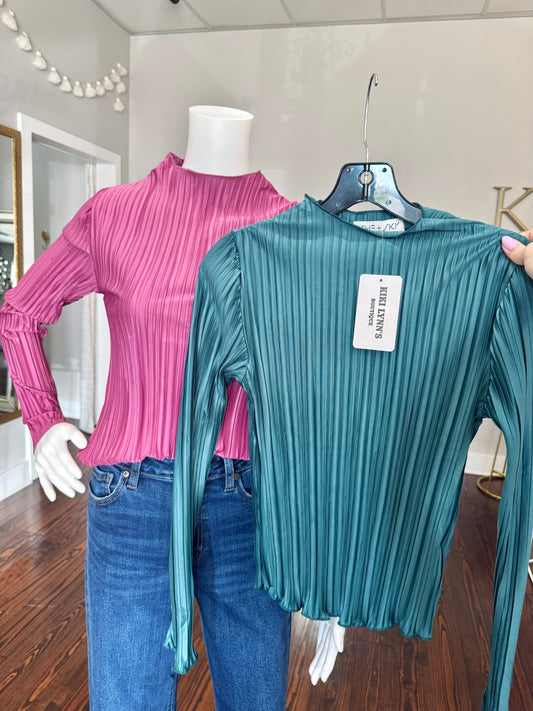 Pleated Long Sleeve Blouse