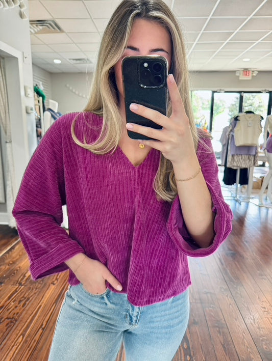 Magenta V-Neck Sweater