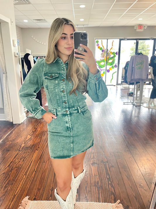 Green Mineral Wash Dress