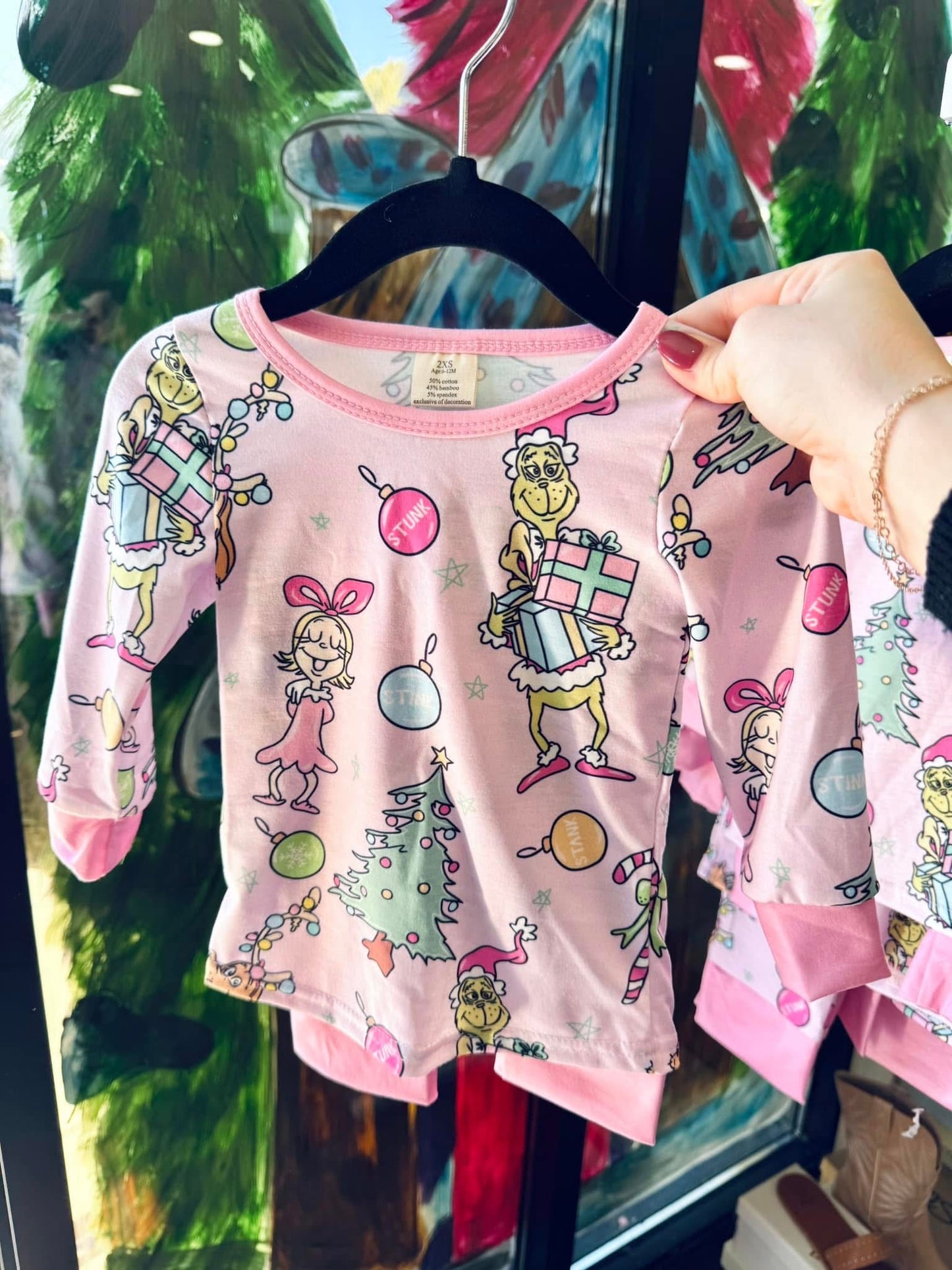 Pink Grinch Christmas Kid PJ Set
