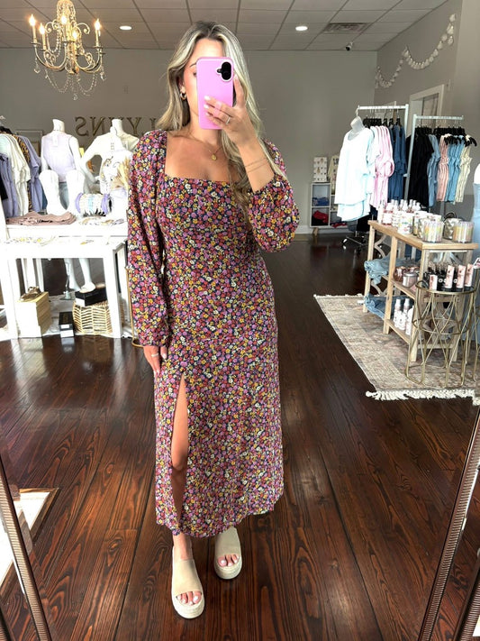 Floral Long Sleeve Midi Dress