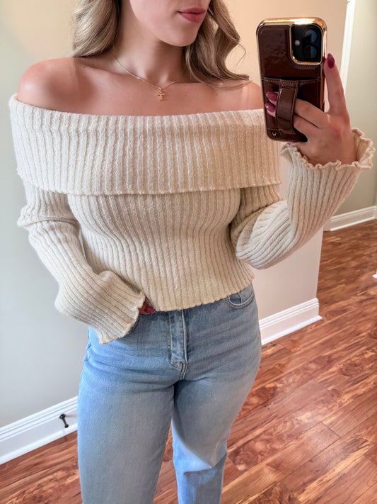 Cream Off The Shoulder Sweater