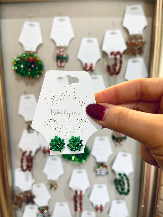 Green Christmas Bow Studs