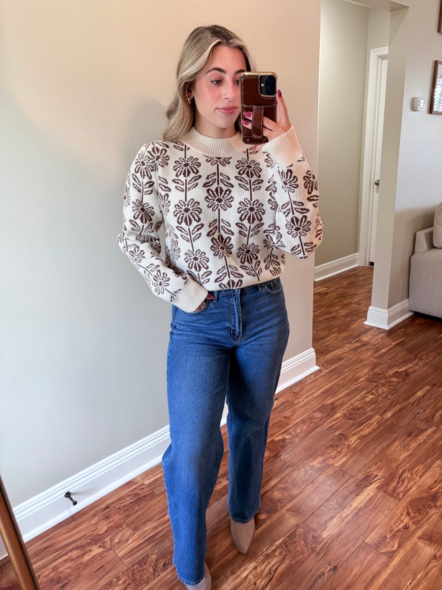 Brown Floral Sweater