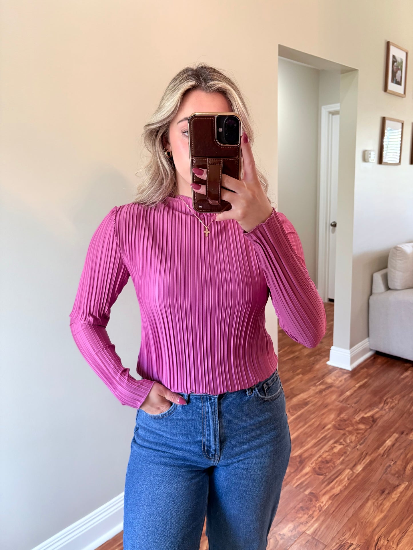 Pleated Long Sleeve Blouse