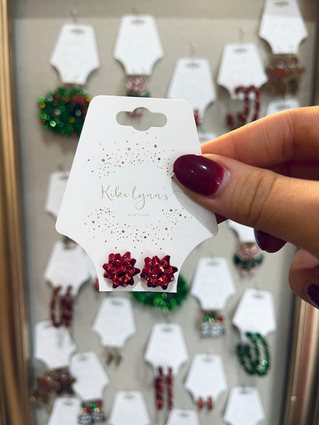 Red Christmas Bow Studs