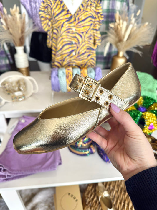 Gold Buckle Flats