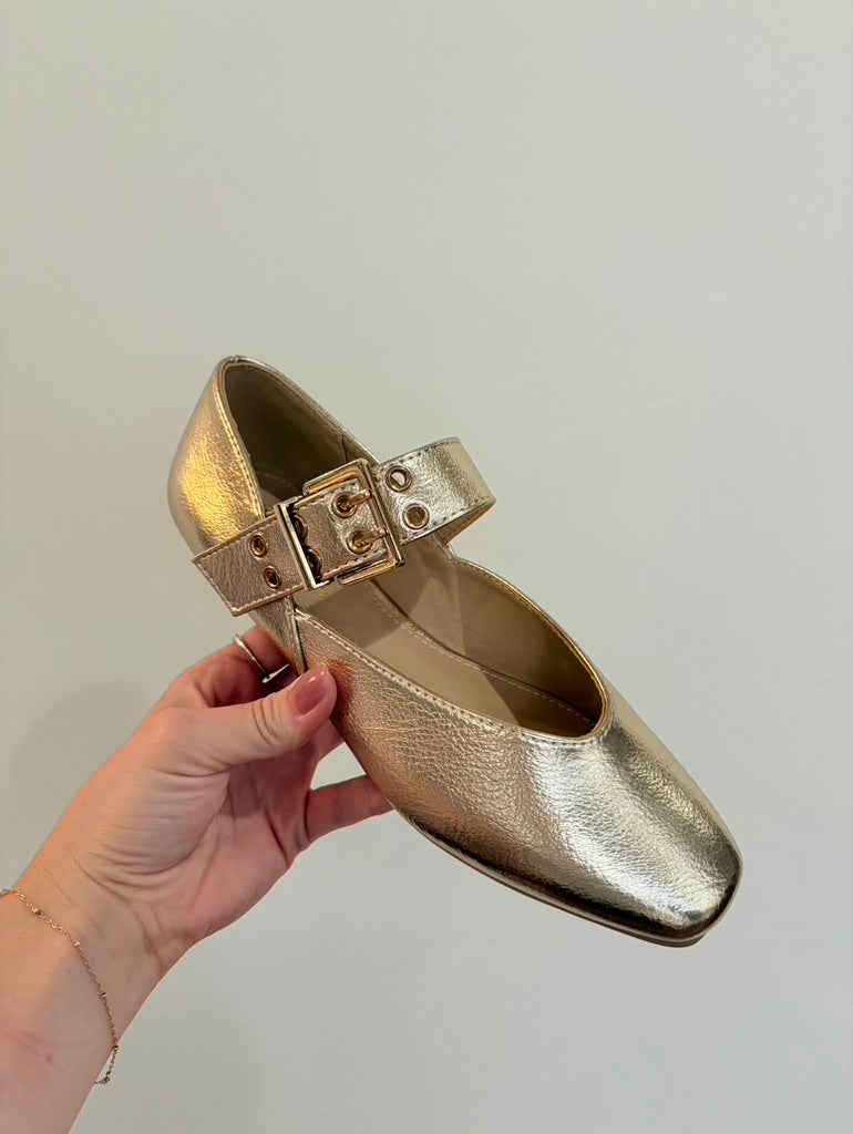 Gold Buckle Flats
