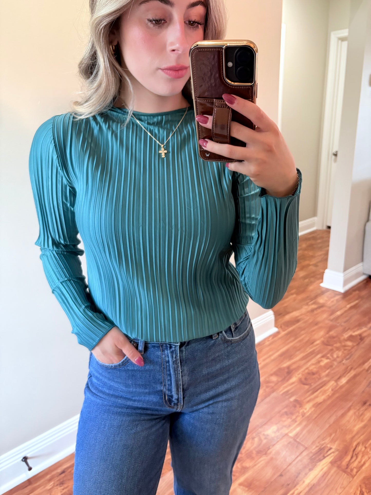 Pleated Long Sleeve Blouse