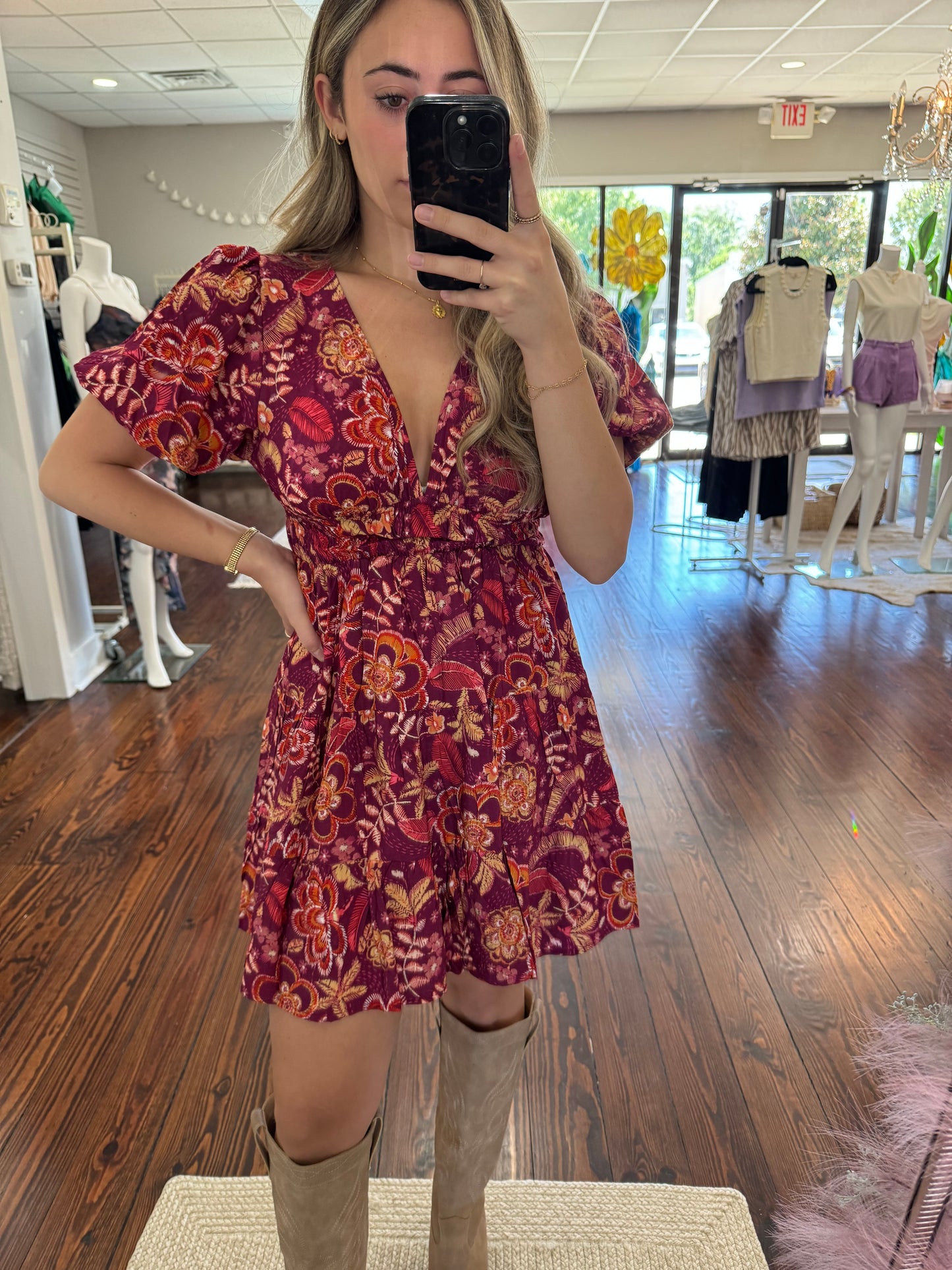 Berry Floral Mini Dress