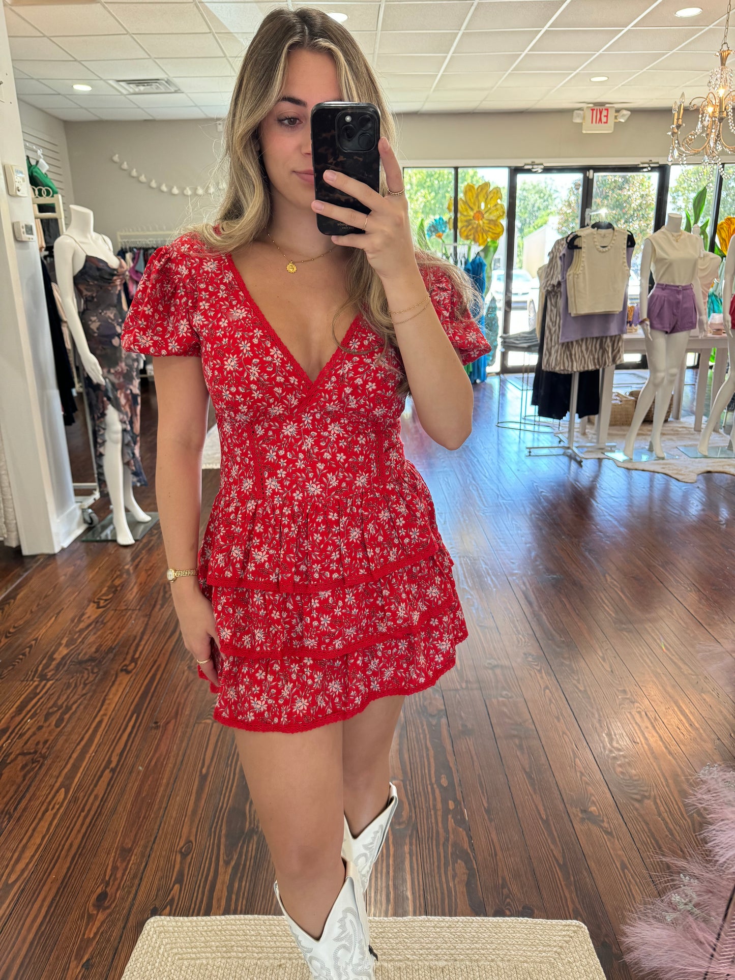 Red Floral Romper Dress