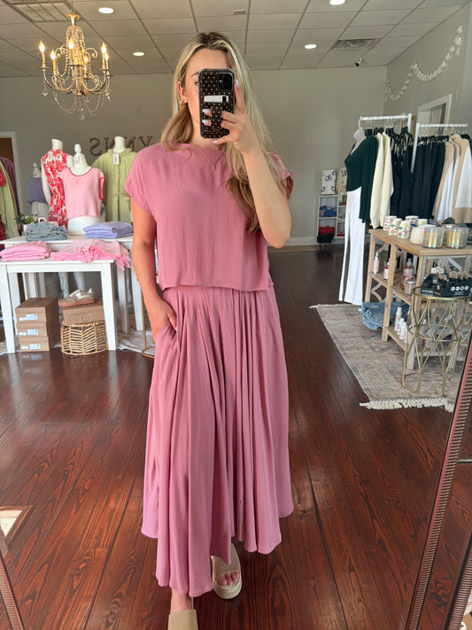 Woven Crinkle Skirt Set