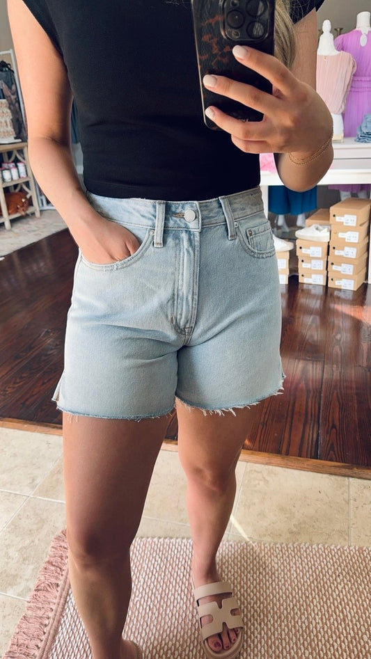 Long High Rise Denim Shorts