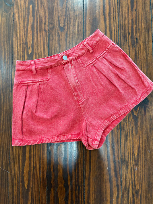 Red Pleated Shorts
