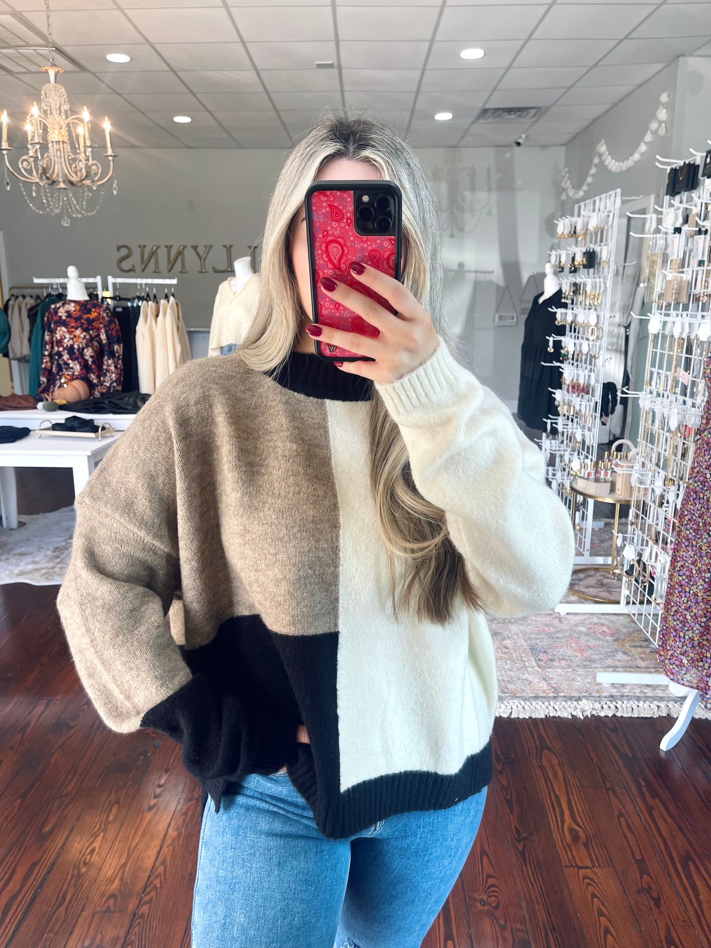 Neutral Color Block Sweater