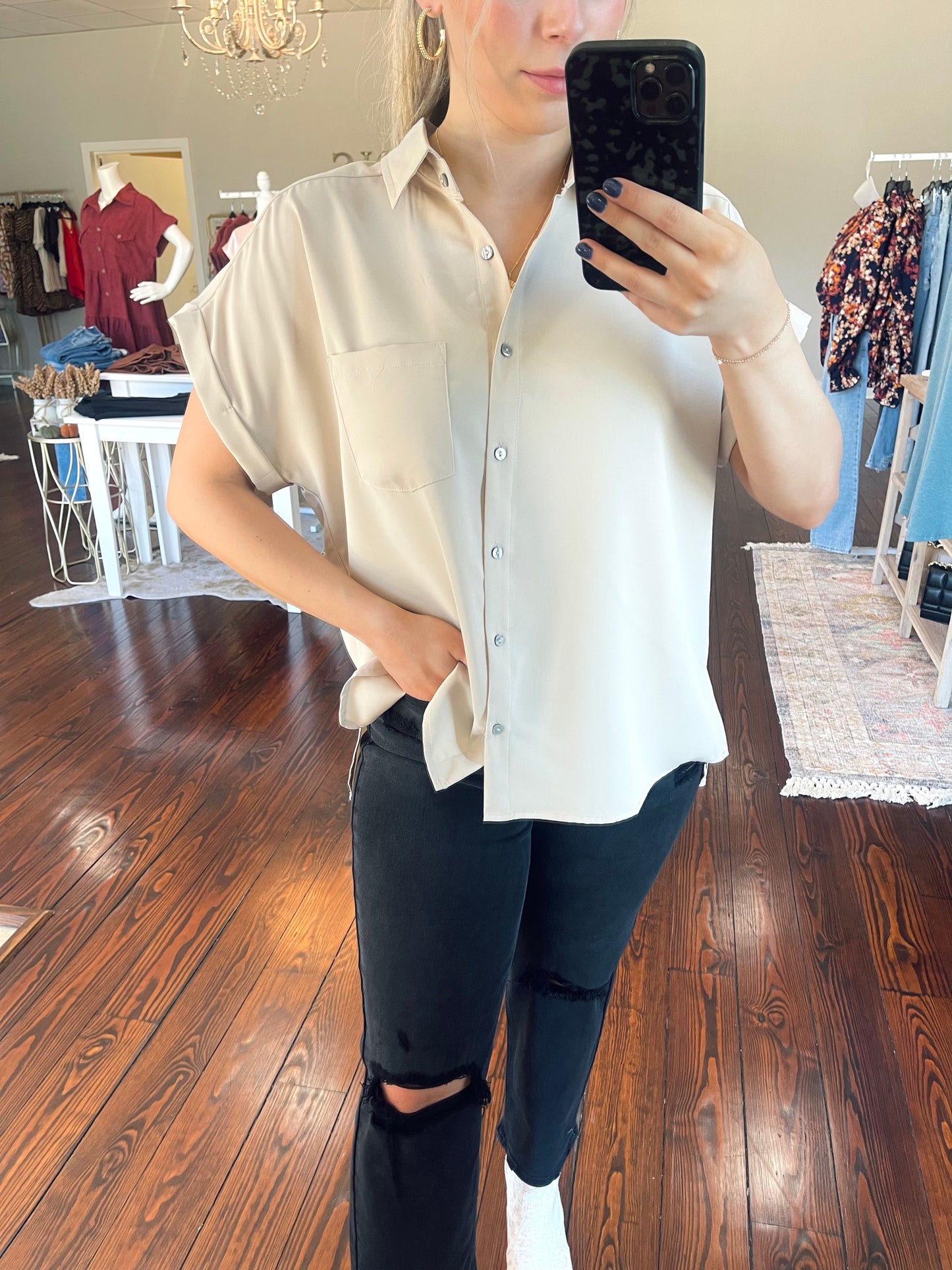 Nude Button Blouse