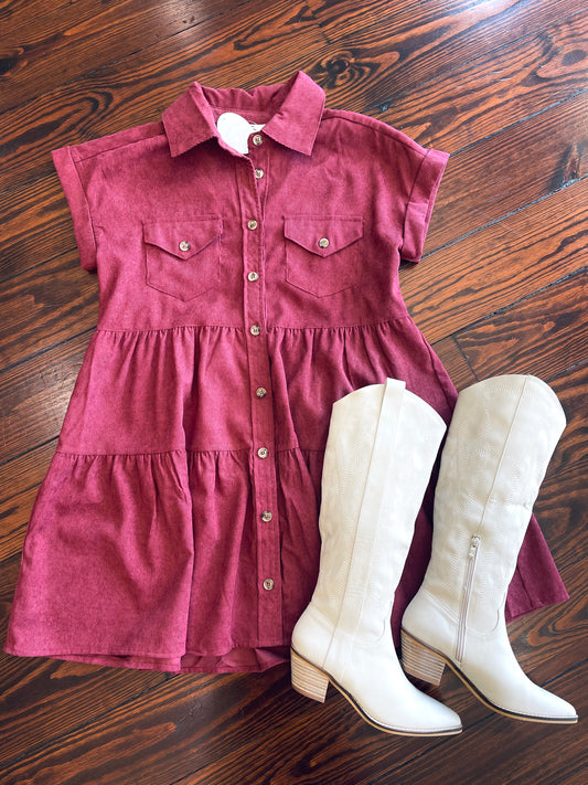 Corduroy Wine Tier Dress