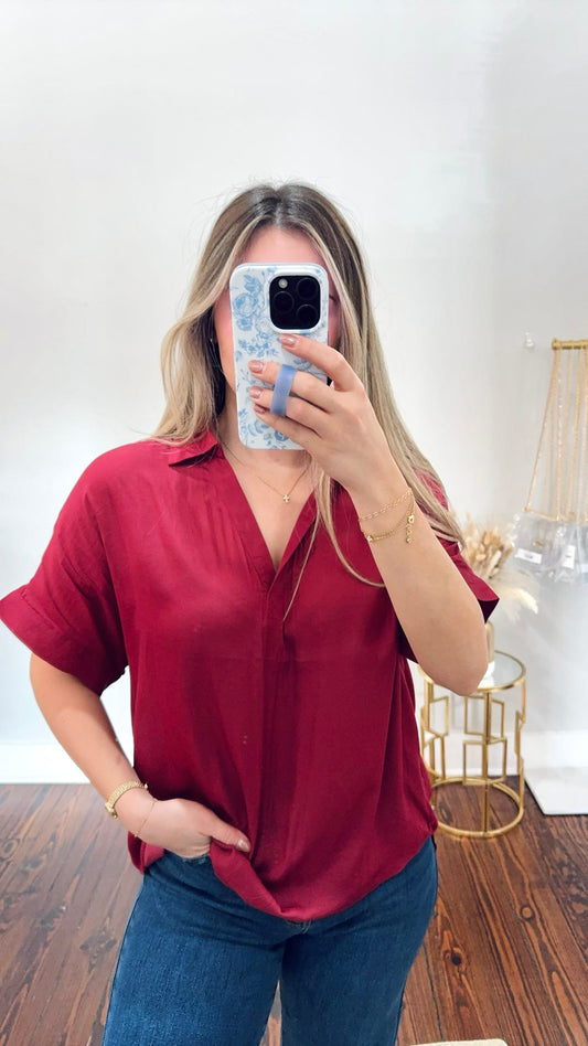 Collared V-Neck Blouse