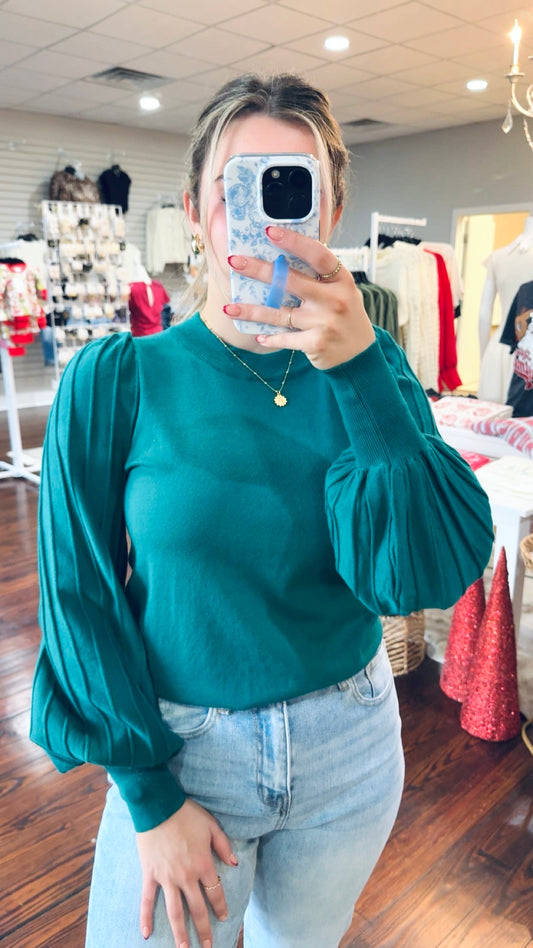 Green Pleated Sweater