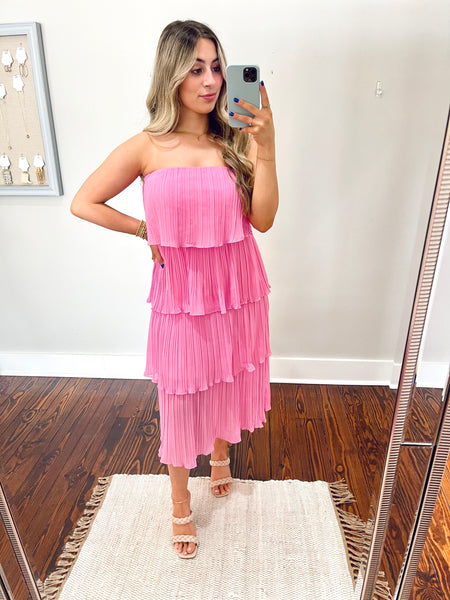 Pink Pleated Strapless Dress