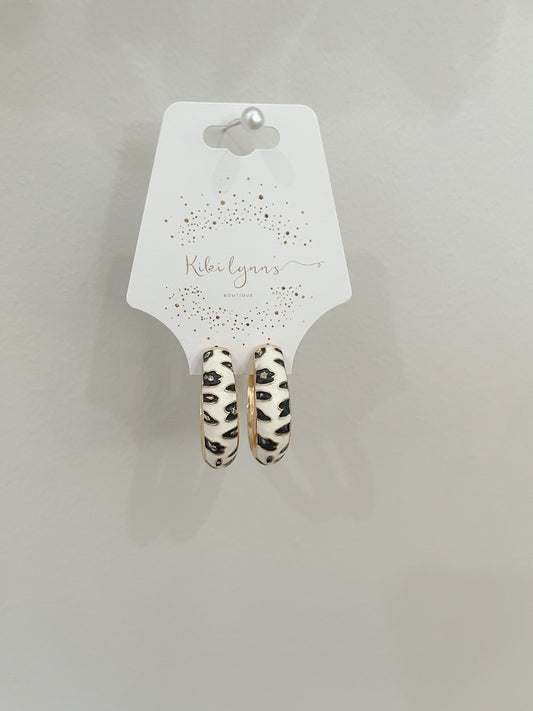 White Cheetah Earrings