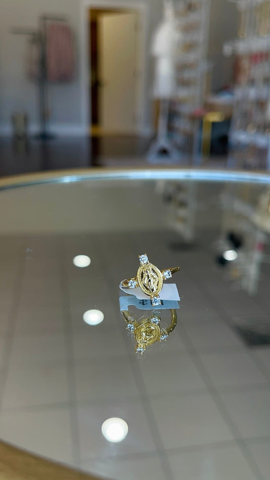 Oval Crystal Virgin Mary Ring