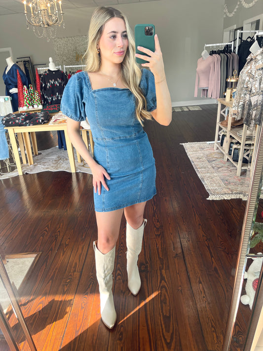 Denim Puff Sleeve Dress