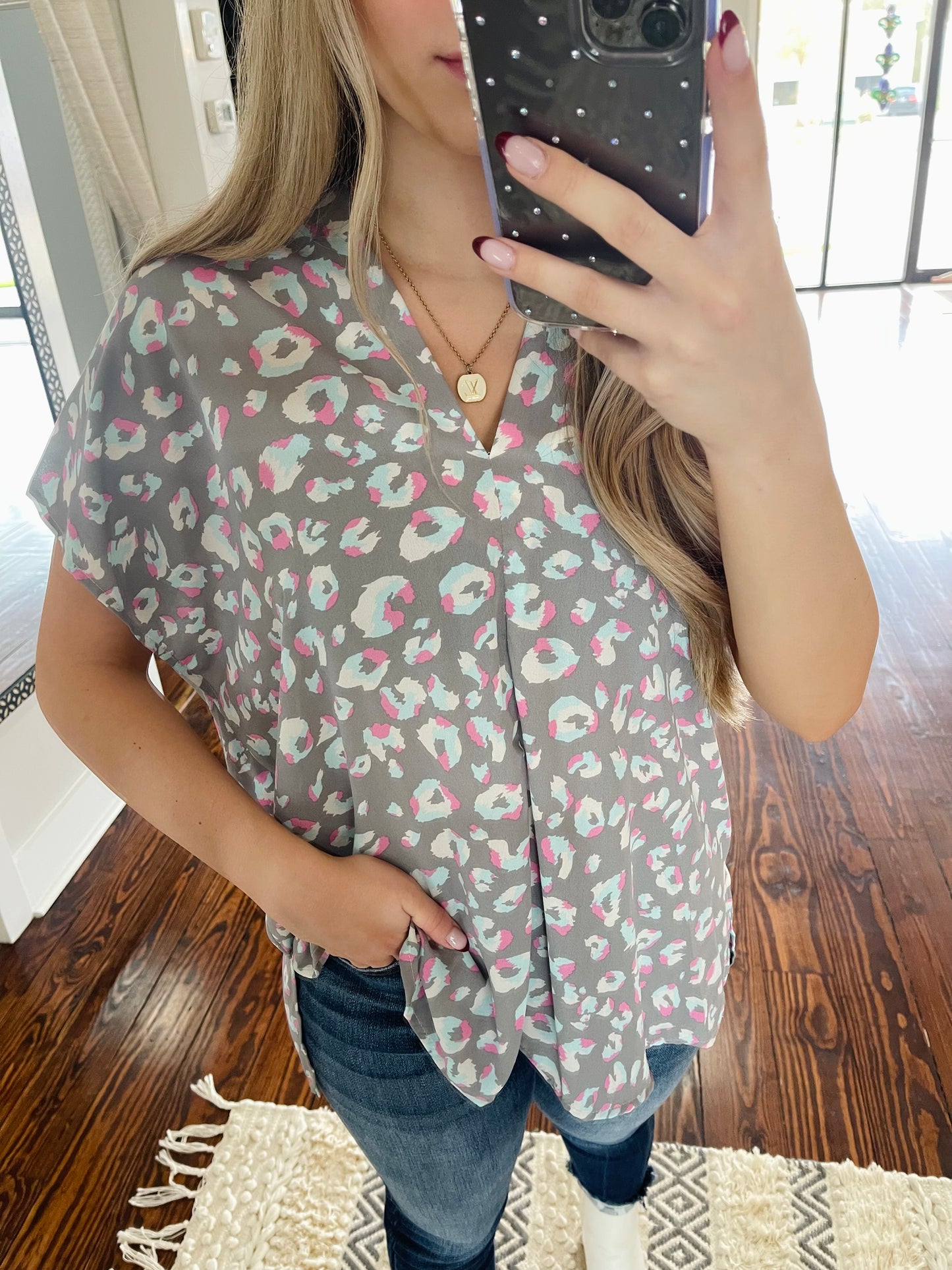 Pink & Blue Leopard Blouse